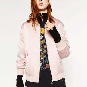Zara Blush Pink Satin Oversized Bomber